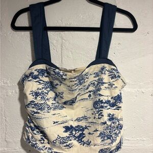 Free People Navy and Cream Tank Top